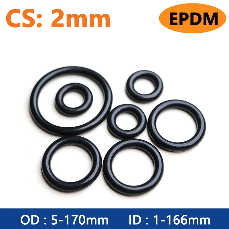 Thickness CS 2mm EPDM Rubber O Ring OD 5-170mm ID 1-166mm Acid Alkali Water and Friction Resistance O-Ring Seal Gasket Black