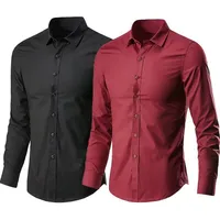Camisa de vestir para hombre elástica primavera otoño manga larga antiarrugas planchado libre negocios sin bolsillo suave moda suave delgado