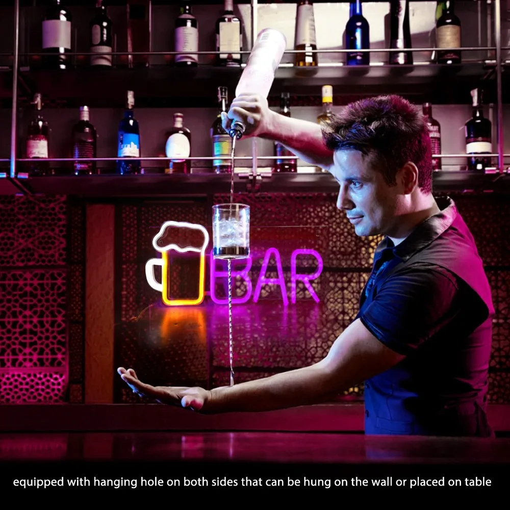 High Safety Beer Bar Shaped LED Neon Sign USB or Battery Powered Neon Sign LED Sign Store