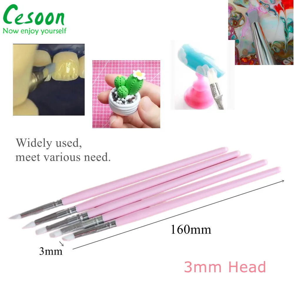 5Pcs Dental Resin Brush Pens Silicone Nails Art Brushes Dentistry Composite Cement Porcelain Teeth Tool Shaping Line DIY Drawing