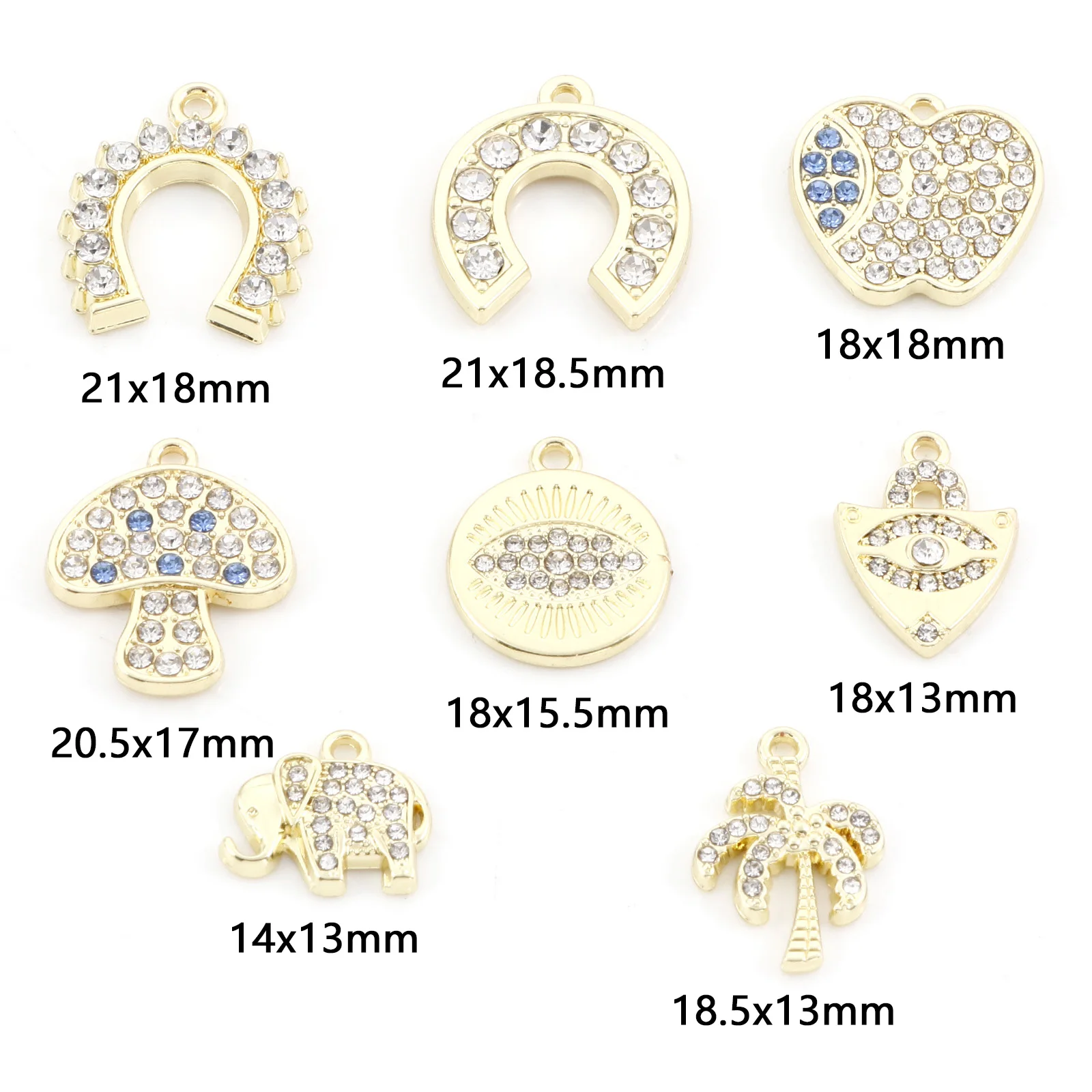 New Fashion Horseshoe Apple Mushroom Charms Gold Color Clear Rhinestone Pendants DIY Necklace Bracelets Jewelry Findings,5PCs