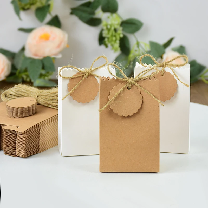 50/10pcs Kraft Paper Gift Bag With Hemp Rope Perfect For Party Weddings Birthday Holiday Candy Cookie Storage Jewelry Packaging