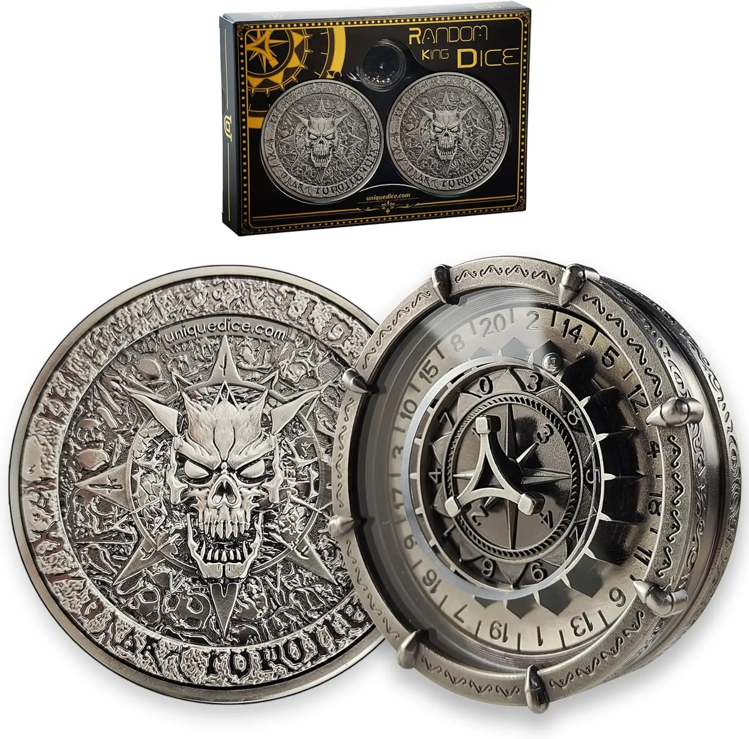 

7-in-2 Double Spinning Dice Set, relief pattern for DND Dungeon&Dragons role-playing game Random King Dice gift unique dice