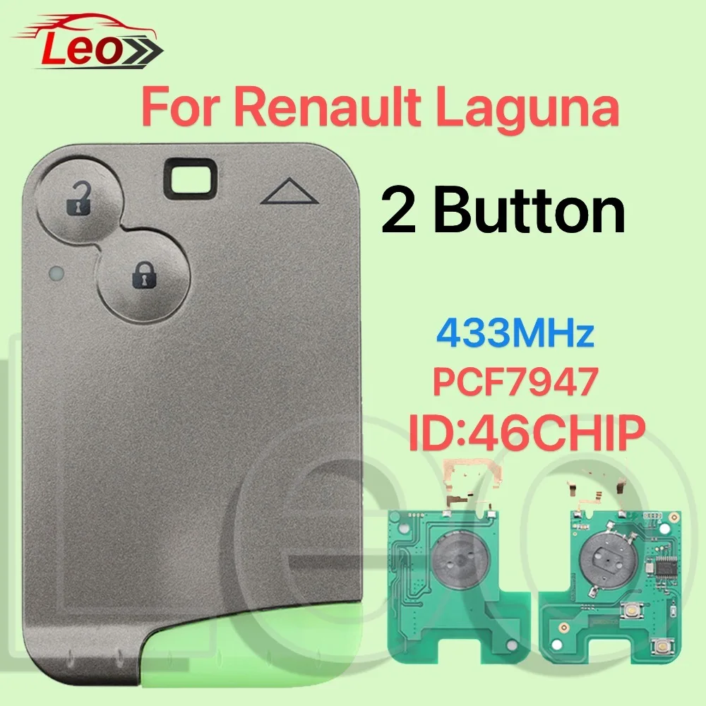 

Автомобильный дистанционный ключ Leo для Renault Laguna Espace 2001-2008 Vel-Satis, брелок без ключа, Стайлинг автомобиля, 2 кнопки, 433 МГц, PCF7947, ID: 46-CHIP.