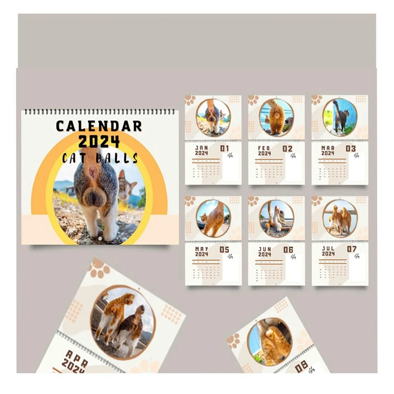 Cat Balls Calendar 25X19cm Funny Cat Butthole Calendar 12 Month Cat Balls Calendar 2024