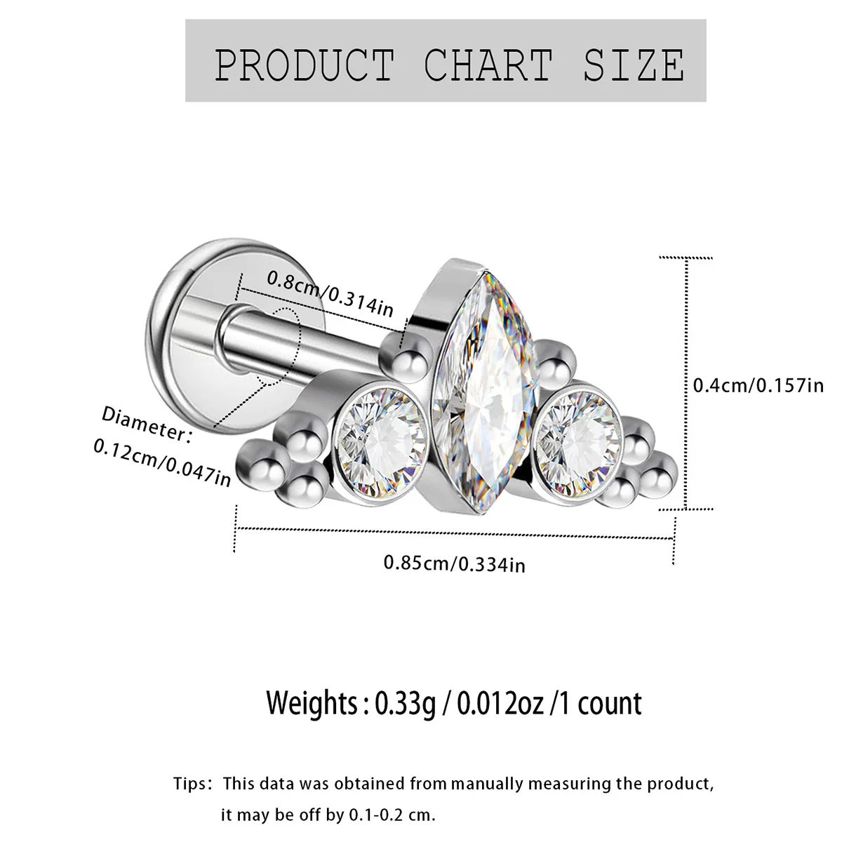 1Pc Flat Back Labret Stud 316L Stainless Steel Low Allergy Marquise CZ Cluster Lip Ring Cartilage Tragus Helix Earring Piercing