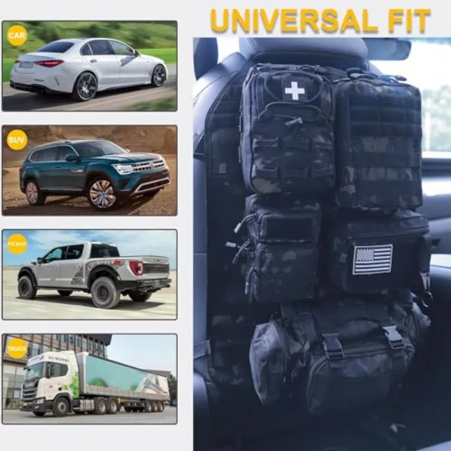 Universal Tactical Car Seat Back Organizer Bag Tactical Molle Vehicle Organizers Panel Vehicle Protector Organizers with 5 Deta