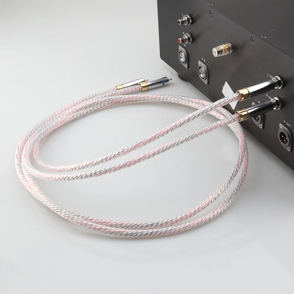 Pair 7N Silver Plated Audio RCA Interconnect Cable with Gold Plated Plug Connector