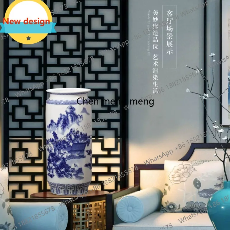 D80 Ceramics Blue and White Porcelain Vase Chinese Living Room Entrance Fugui Bamboo Hydroponic Vase Ornament Flower Arrangement