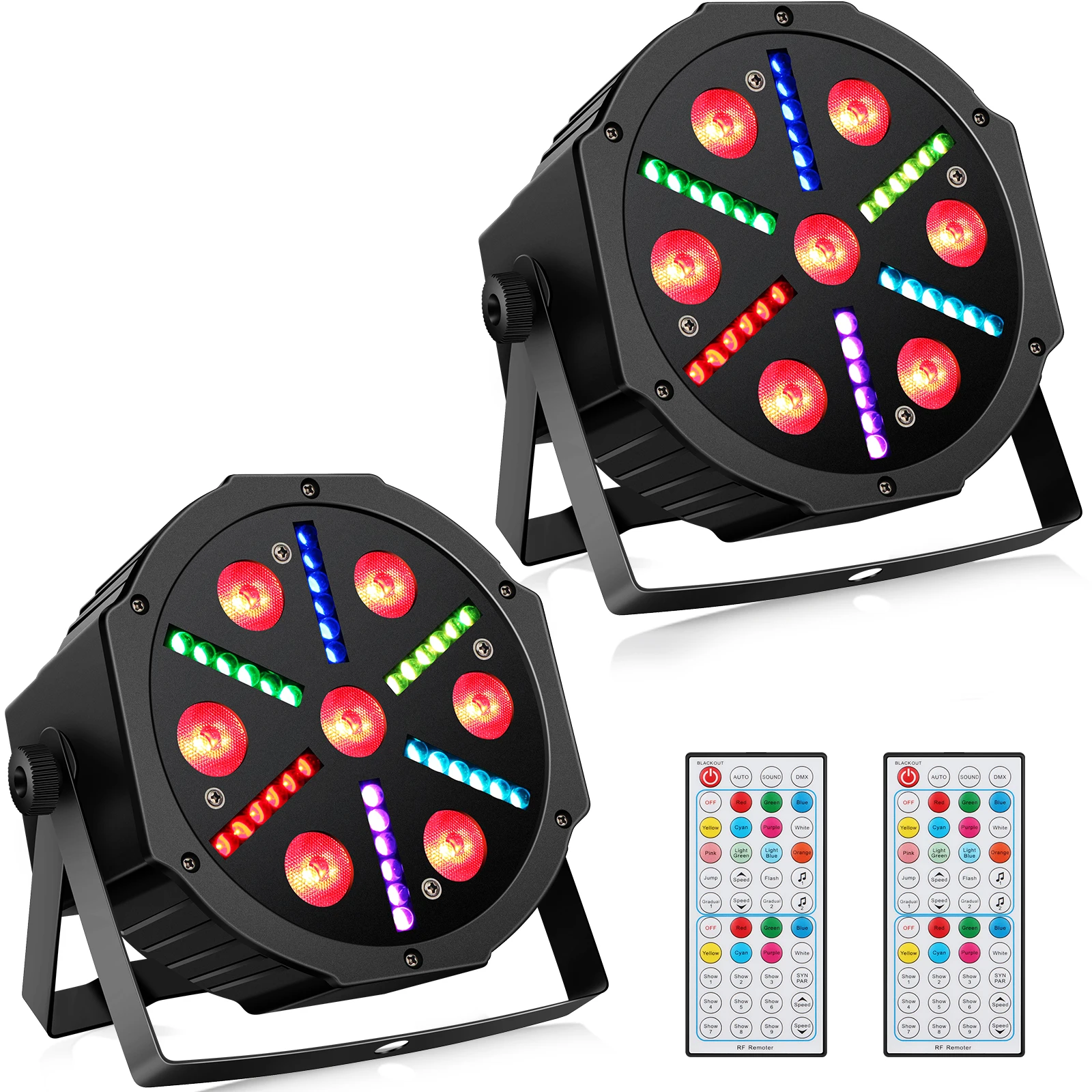 

Комплект из 2 светодиодных RGBW DJ-прожекторов для сцены с функцией смешивания цветов, стробоскопом, звуковой активацией, дистанционным управлением и DMX-управлением для свадеб, церквей, дней рождения, вечеринок и выступлений групп
