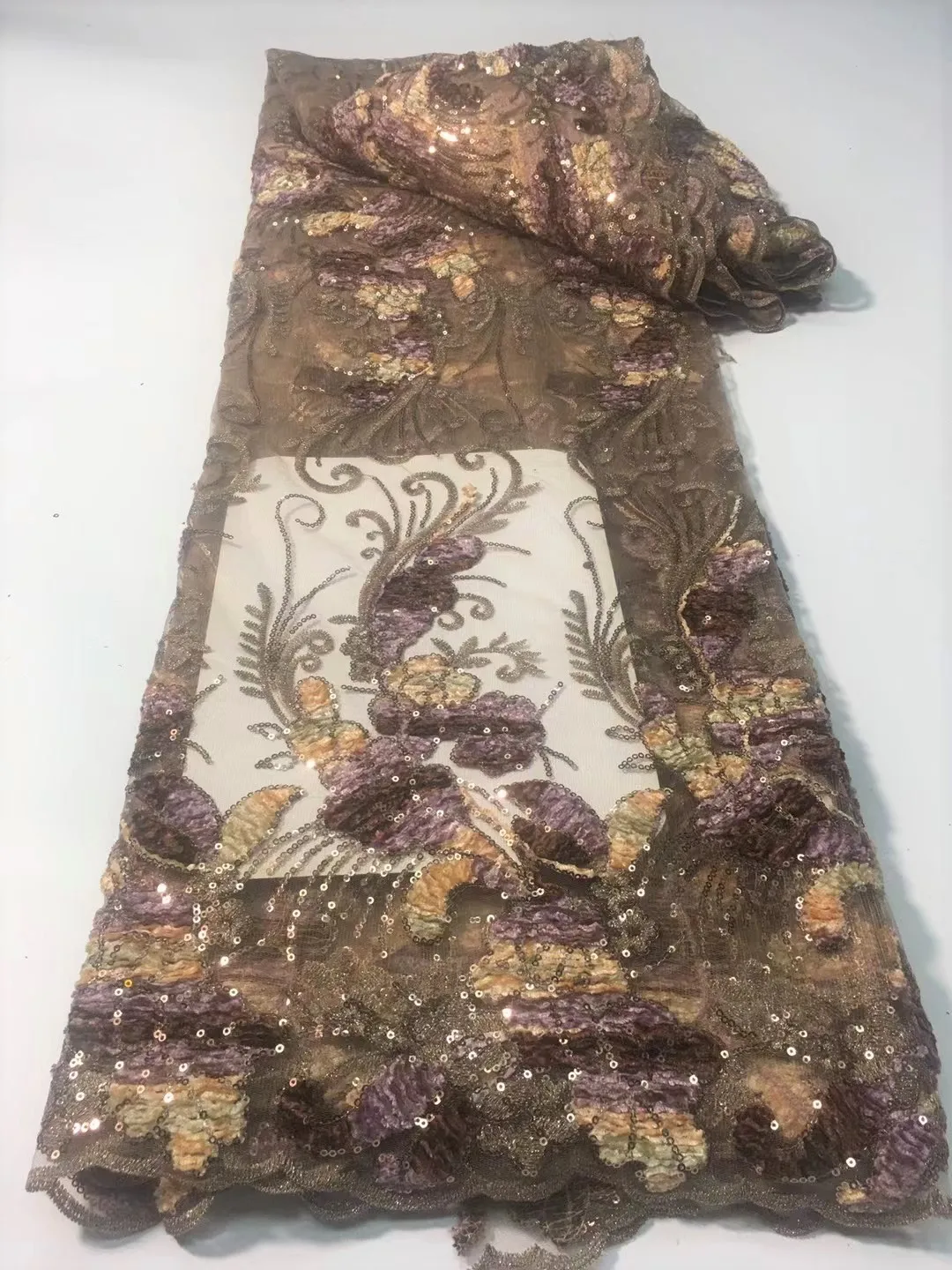 

Gold Purple French Sequins Lace Fabric 2022 High quality African 3D Lace Fabric For Party Nigerian Wed Lace Fabric Sew KYX2201