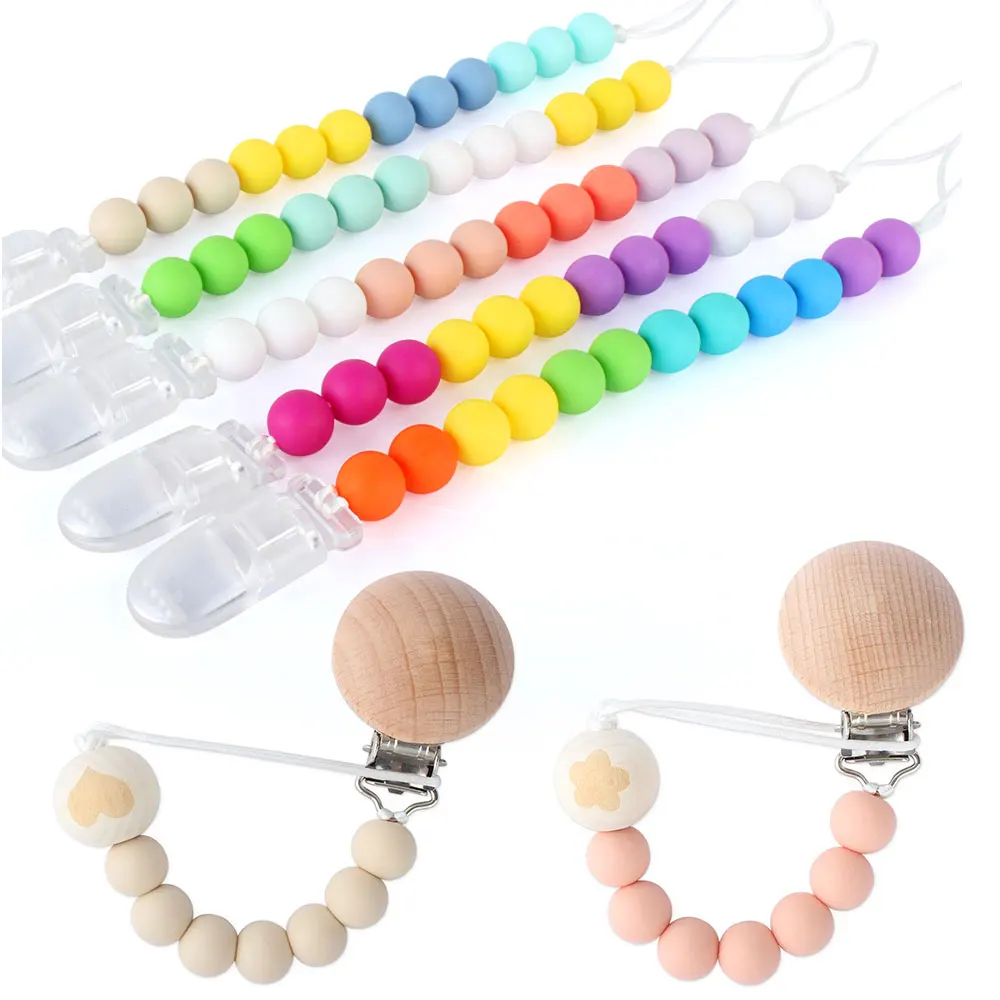 Pacifier Chain Clips Silicone Beads Dummy Holder Nipple Clips Soother Chains Baby Anti-drop Chain Teething Toys Gifts BPA Free