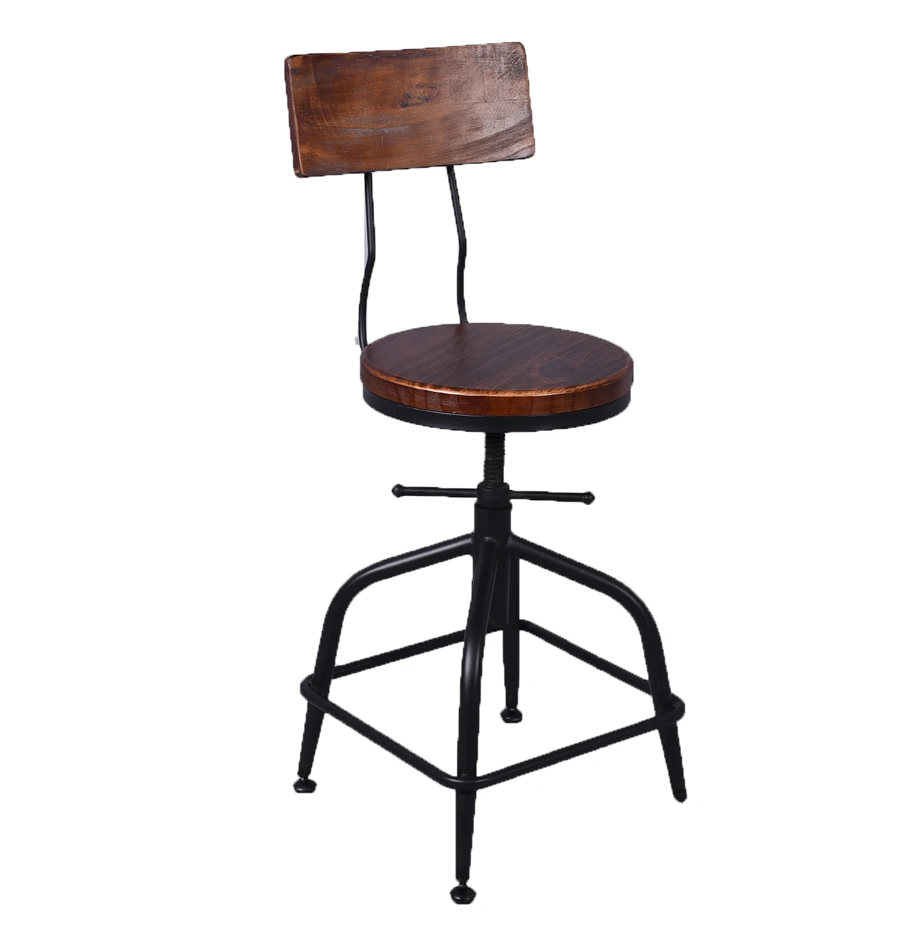 Industrial Swivel Metal bar Stool Solid Wood Dining Chair for Kitchen