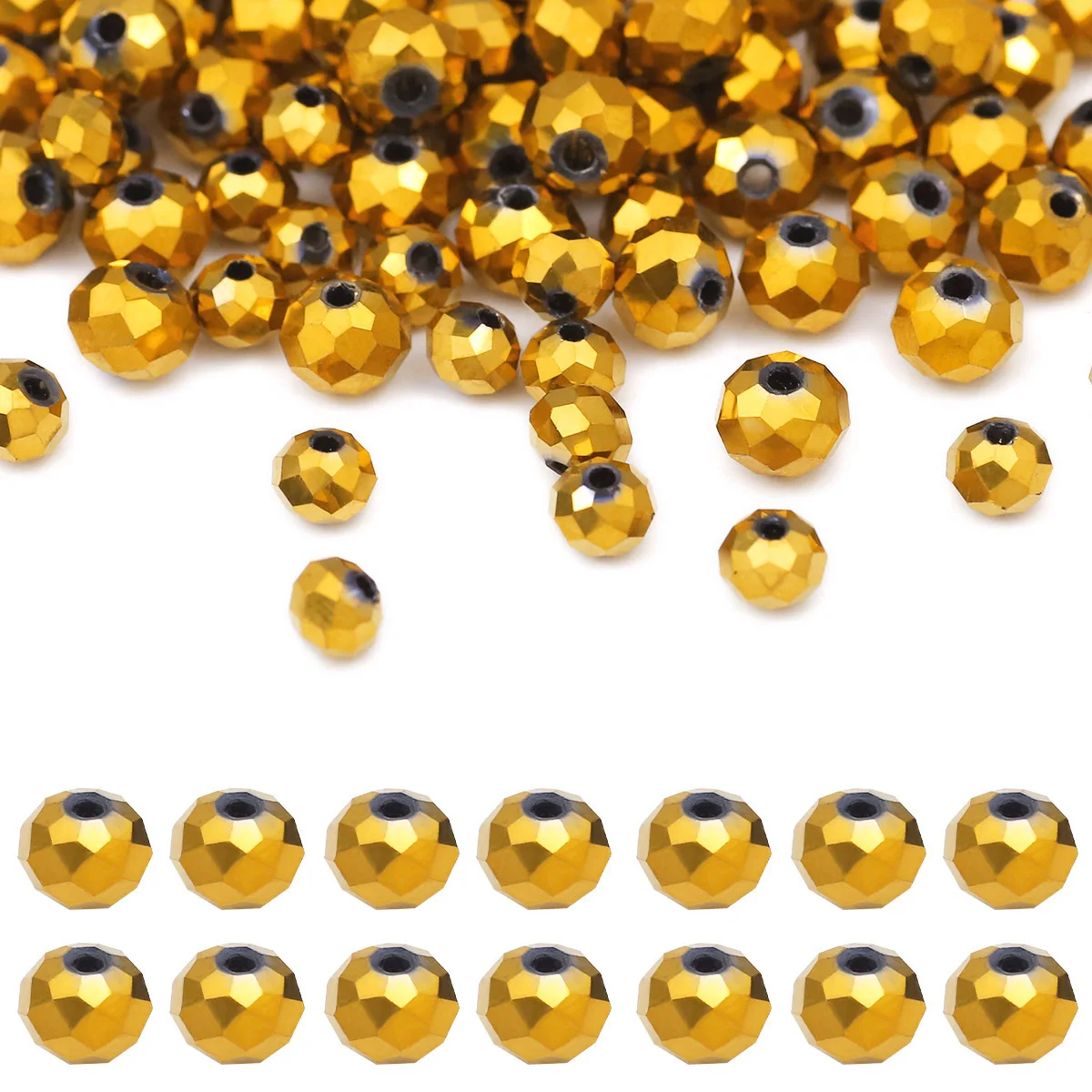 45-90pcs Round Faceted Golden Yellow Color Glass Crystal Spaced Loose Beads For Jewelry Bracelet Necklace Accessories Making DIY