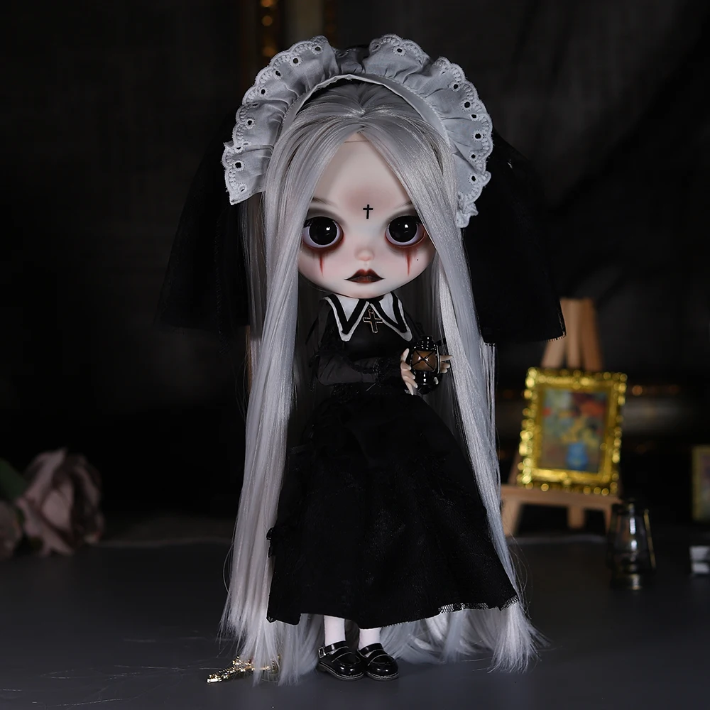 

ICY DBS Blyth Doll The Nun Horror Theme Темная готика Ручная роспись Макияж Кружевное платье горничной Azone 30 см Кукла Фестиваль Подарок на день рождения