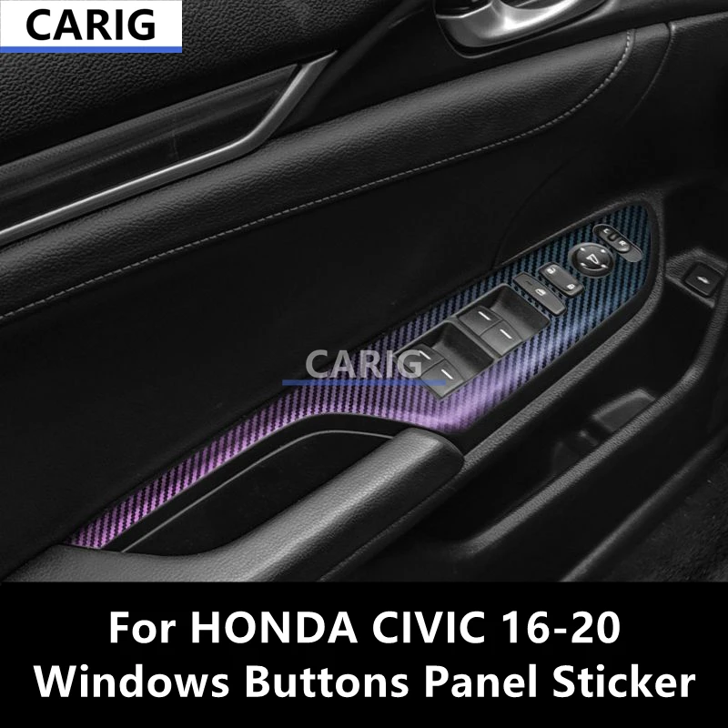 

Наклейка на панель для кнопок окон для HONDA CIVIC 16-20, Модифицированная Защитная пленка для салона автомобиля из углеродного волокна, модификация аксессуаров