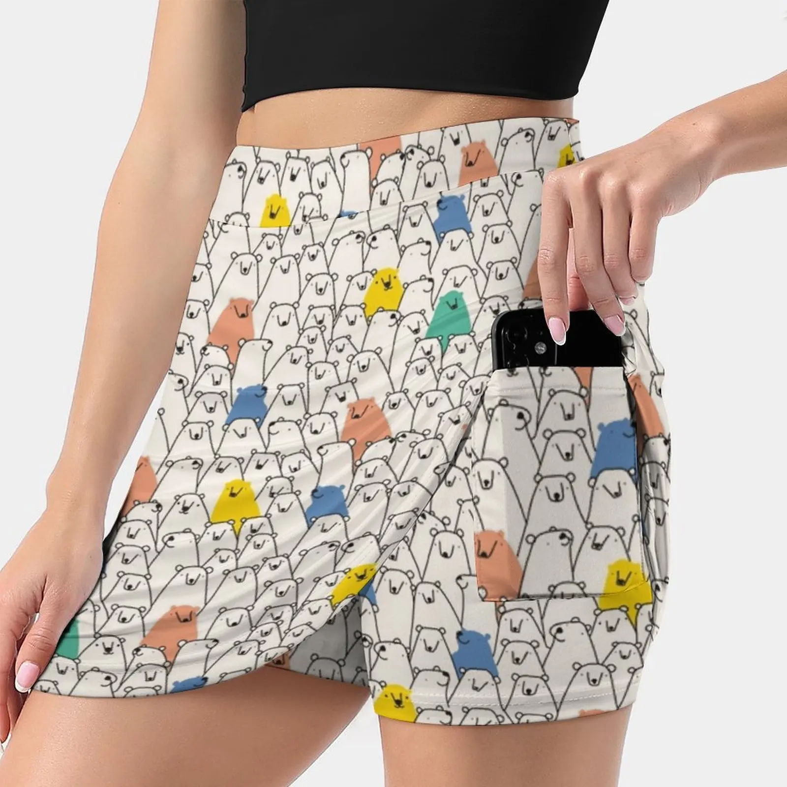 Bears Pattern Women's Fashion Sporting Skirt With Pockets Tennis Golf Running Skirts Bear Animals Patterns Graphic Love Colour