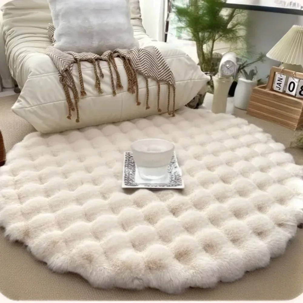 Rabbit Hair Bubble Velvet Carpet Round Soft Fluffy Plush Imitation Fur Rug Kids Bedroom Cushion Coffee Table Foot Mat Home Decor