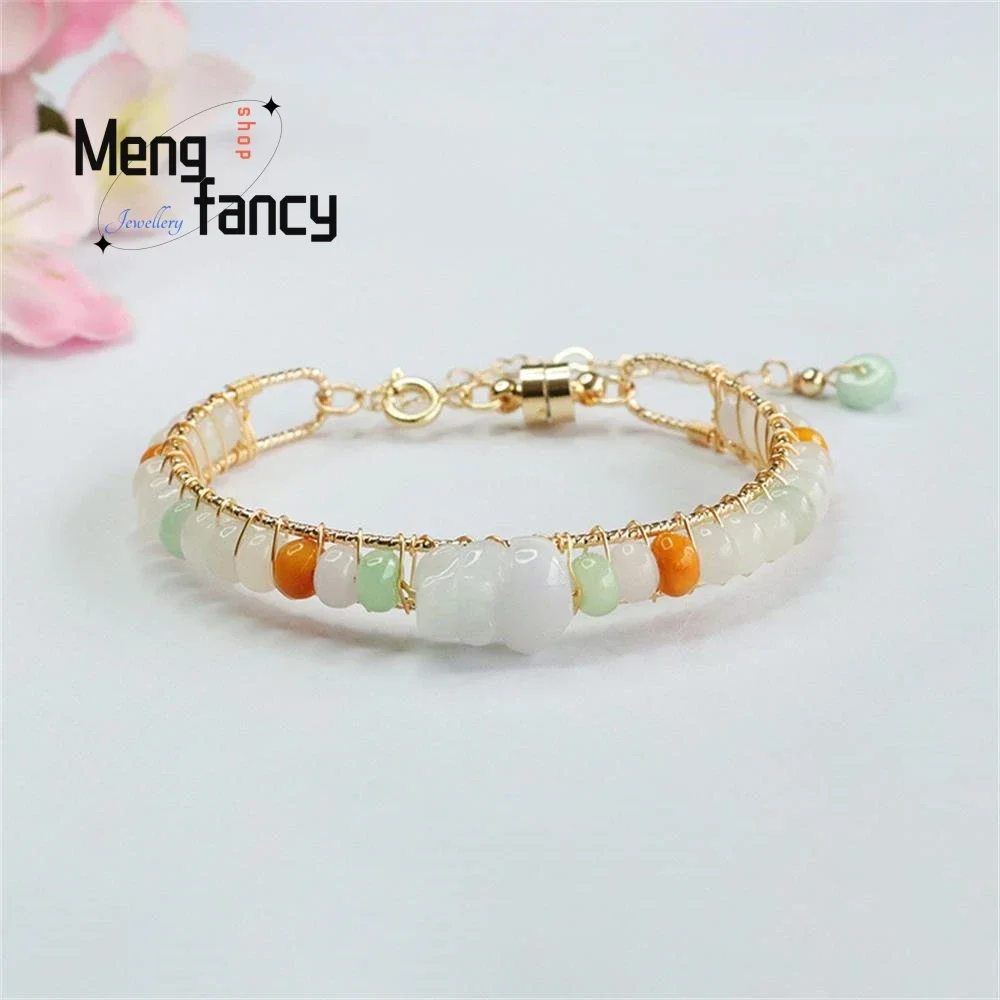 

Natural Jadeite Pixiu Bracelet Tri-colour Abacus Bead String Exquisite Elegant Simple High-grade Luxury Quality Fashion Jewelry