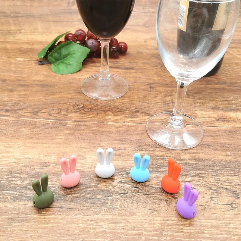 6Pcs Cartoon 3D Rabbit Ear Wine Glass Marker Glass High Legged Glass Recognizer Red Wine Champagne Glass Discriminator..