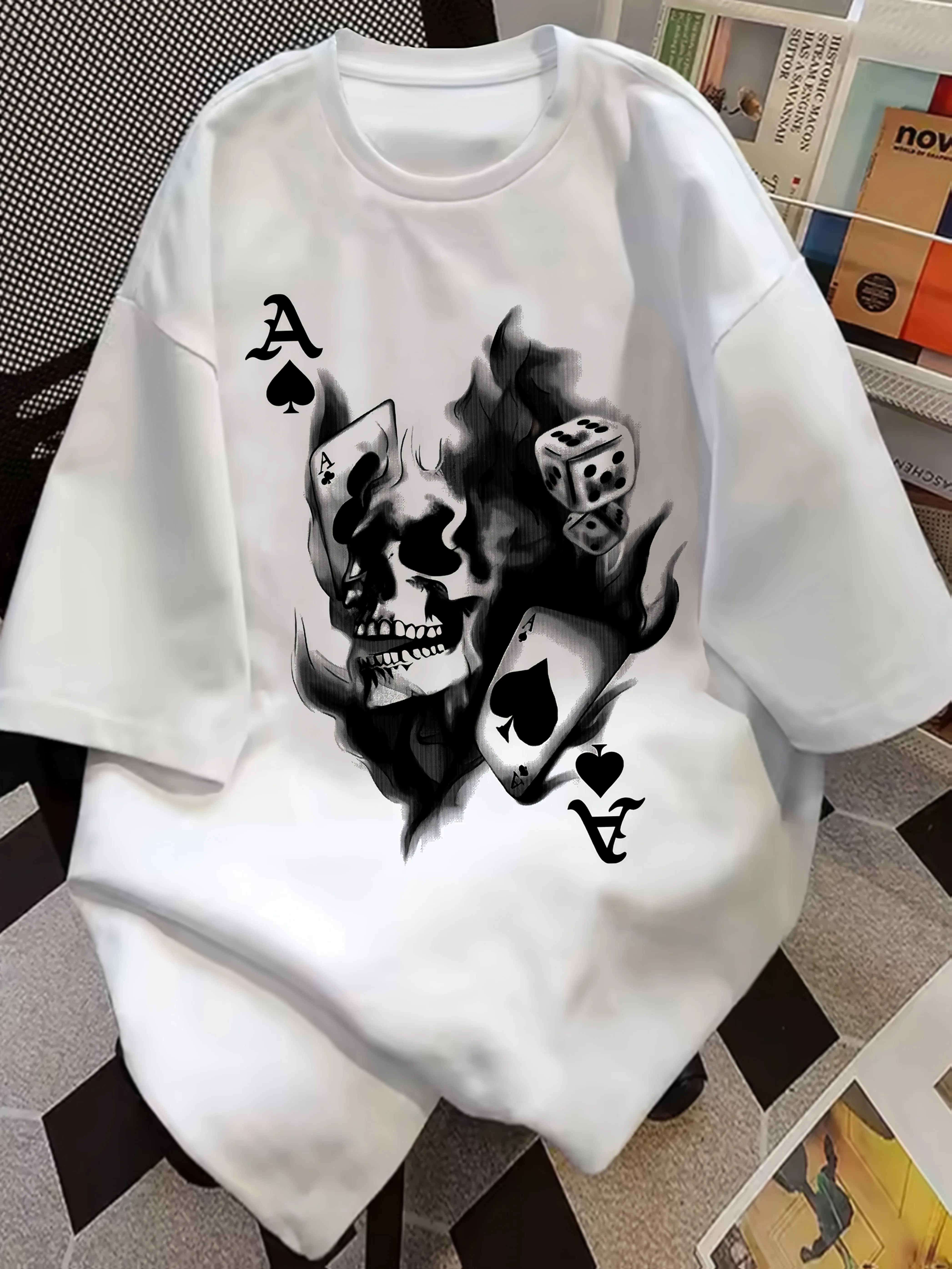 Ace of Spades Flaming Skull Women's Tee - Edgy Gothic Graphic, Casual Grunge Top