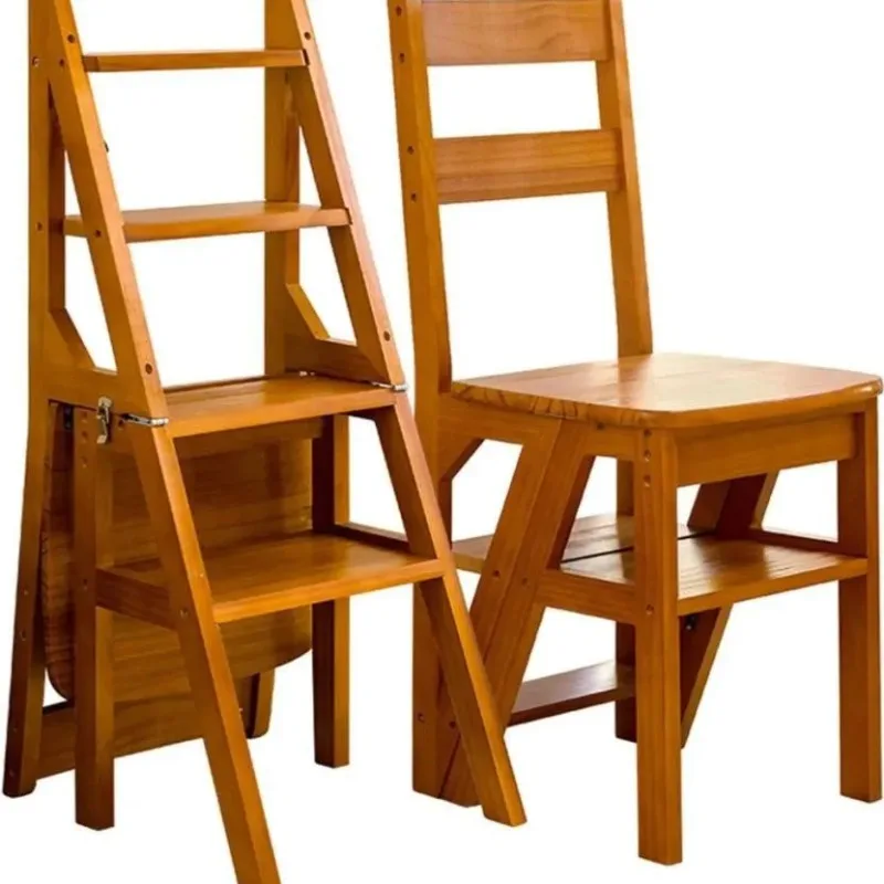 Household Multi-functional Folding Ladder 42*42.5*90cm Deformable Dual-purpose Ladder Stool Solid Wood Folding Chair Staircase
