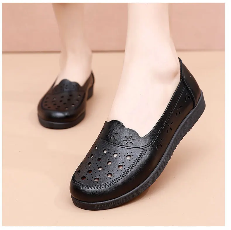 Sandalen Sommer Komfort Baotou Weiche Sohle Mutterschuhe Flache Sohle Damenschuhe Lochlederschuhe Schuhe für mittlere und ältere Altersgruppen – Detail 21