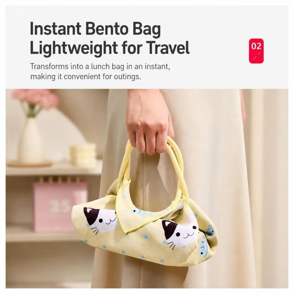 1Pc Cat Printed Insulated Lunch Bag Self-adhesive Reusable Self Adhesive Wrap Pouch Foldable Tablet Protective Wrap Cloth