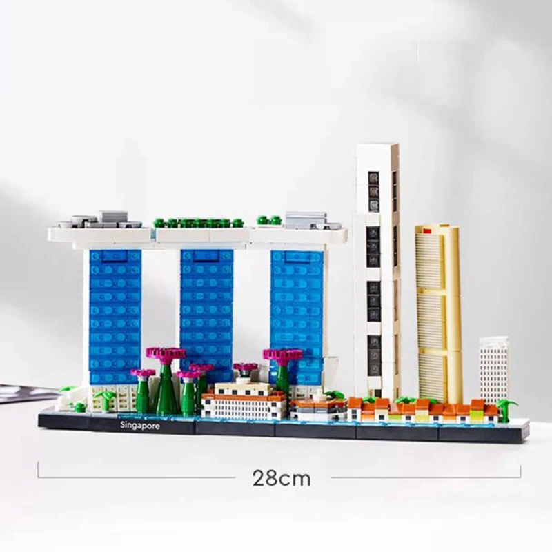 827PCS Raffles Place Marina Bay Sands สถาปัตยกรรม Skyline Landmark Building Blocks สิงคโปร์ก่อสร้างอิฐของเล่นเด็กของขวัญ