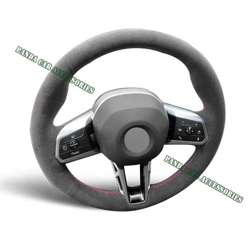 Genuine Leather Suede Steering Wheel Cover Wrap Red Thread Car Accessoires Specifically For BMW G60 G61 G70 M4 G82 2023-2024