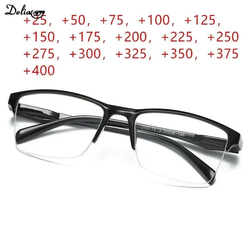 Men Women Black Resin Reading Glasses 1.75 Half Frame Portable Ultralight Magnifying Presbyopic Hyperopia Glasses Square 1.5 2.0