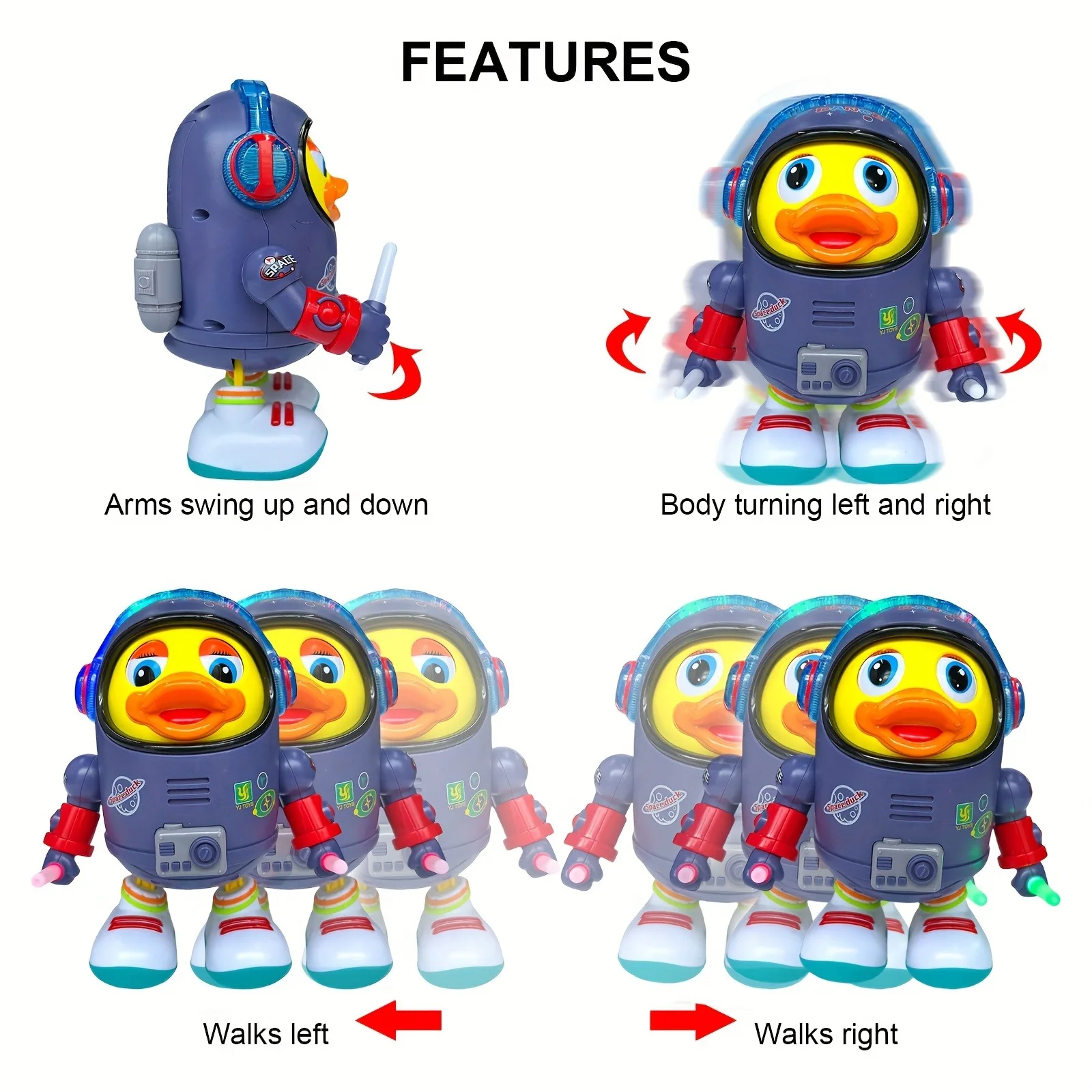 Space Dancing Duck Toy for Kids - Electronic Walking Dancing Robot Duck with Colorful Flashing Lights, Cool Music, Blinking Eyes
