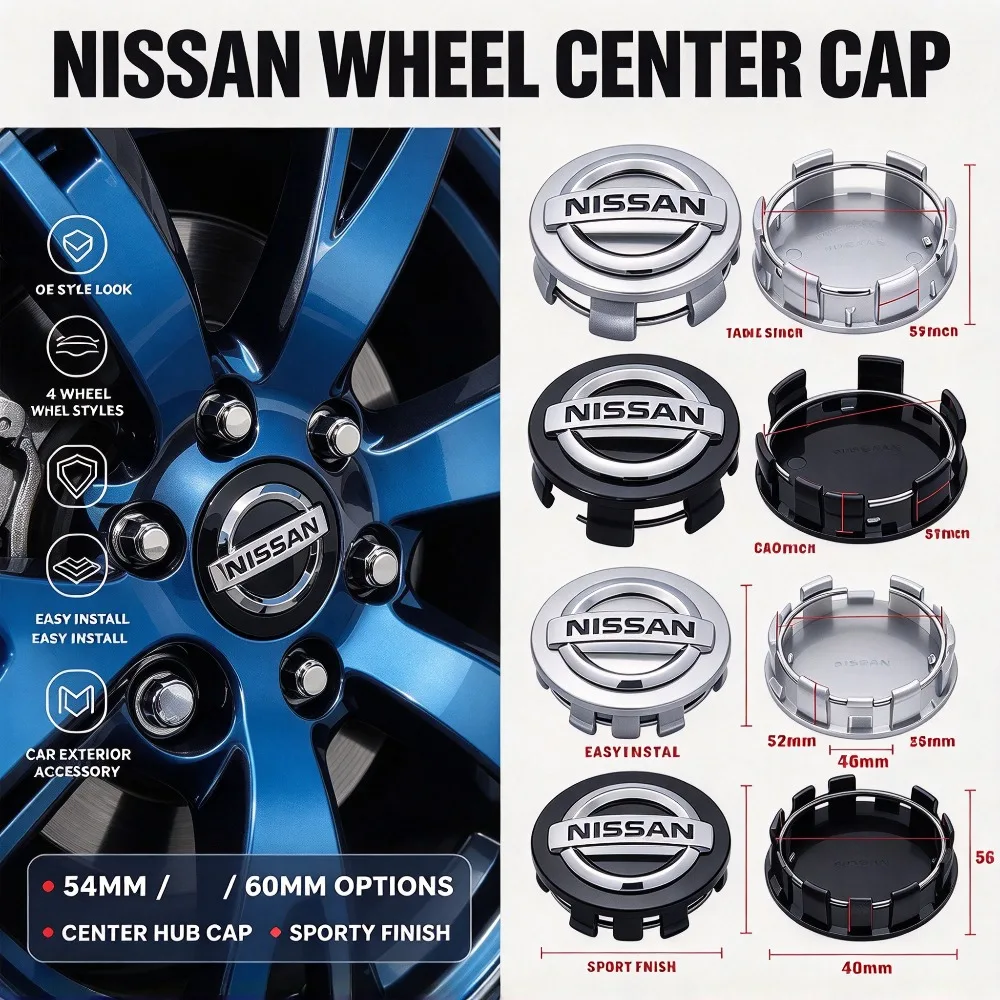 For Nissan 54/60mm Car Wheel Rims Center Hub Cap Cover Qashqai J10 Kicks TIIDA JUKE Micra Pathfinder X-Trail GTR Sentra Leaf