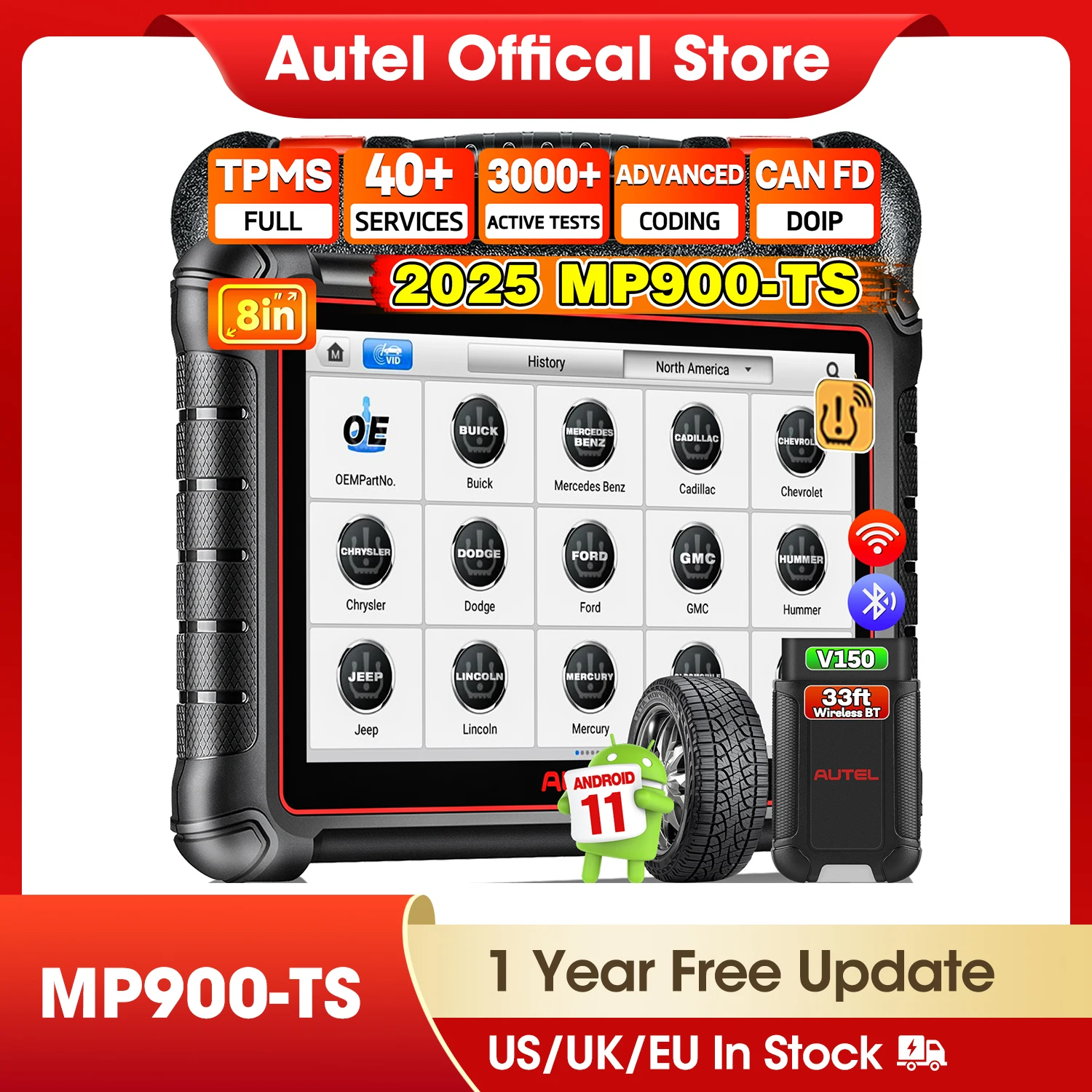 Autel MaxiPRO MP900-TS Auto TPMS Diagnostic Tools Car OBD2 Scanner Programming ECU Coding Active Test CAN FD/DoIP PK MP808BT