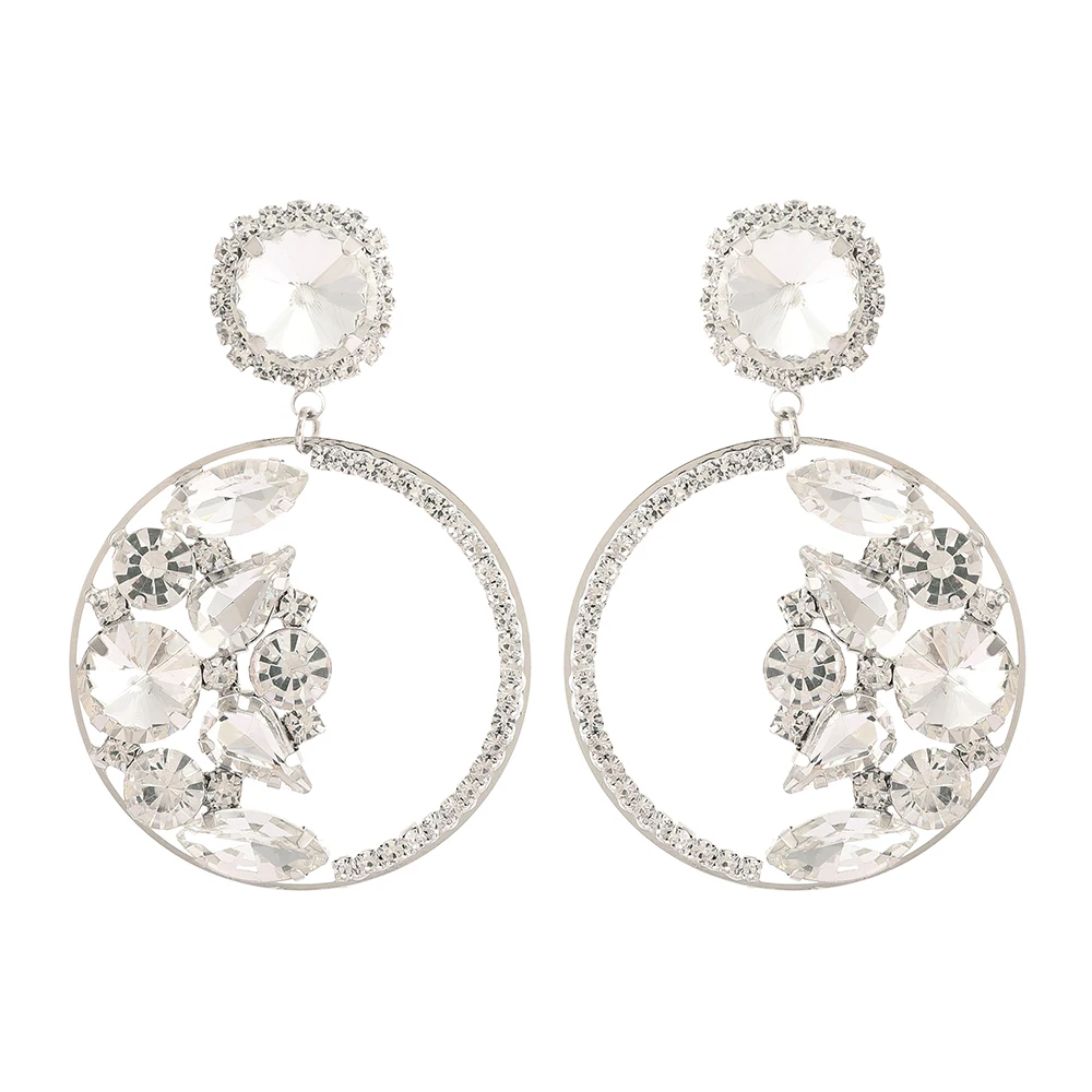 Fashion Rhinestone Hoop Dangle Earrings For Women Trend Luxury High Quality Round Big Pendants Vintage Jewelry Party Accessories