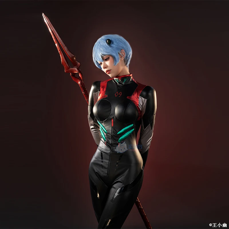 Anime Ayanami Rei Cosplay Costume Wigs Women Sexy Leather Jumpsuit Headwear Suit Racing Bodysuit Uniform Halloween Party Clothes