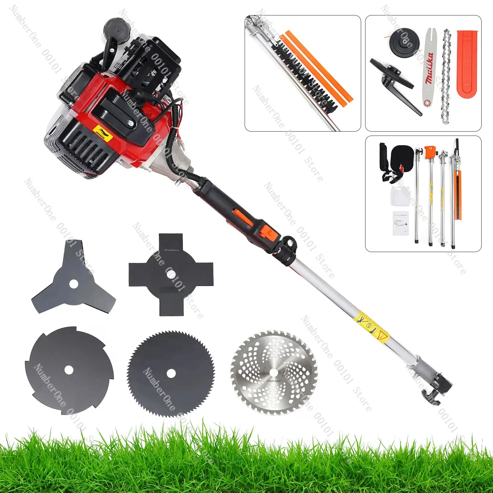 For 52cc 2Stroke Hedge Strimmer Gasoline Brush Cutter Grass Wacker Weed Eater Lawn Mower Yard Pruner 10 In 1