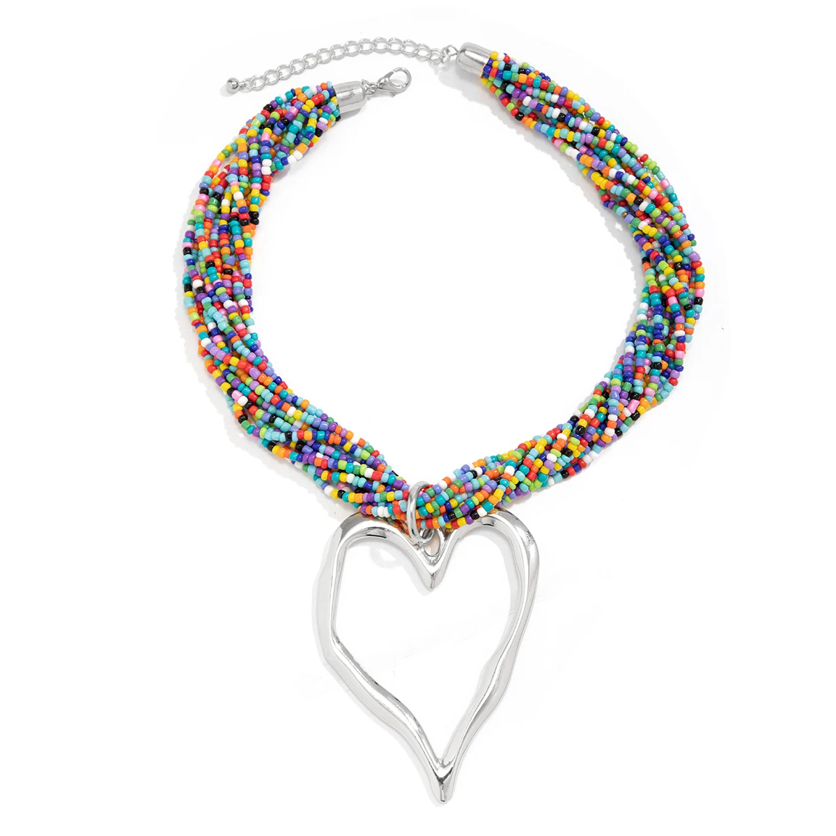 Exaggerated Multilayer Big Love Heart Pendant Choker Necklace for Women Boho Rice Beads Chain Y2K Jewelry Wed Bridal Accessories