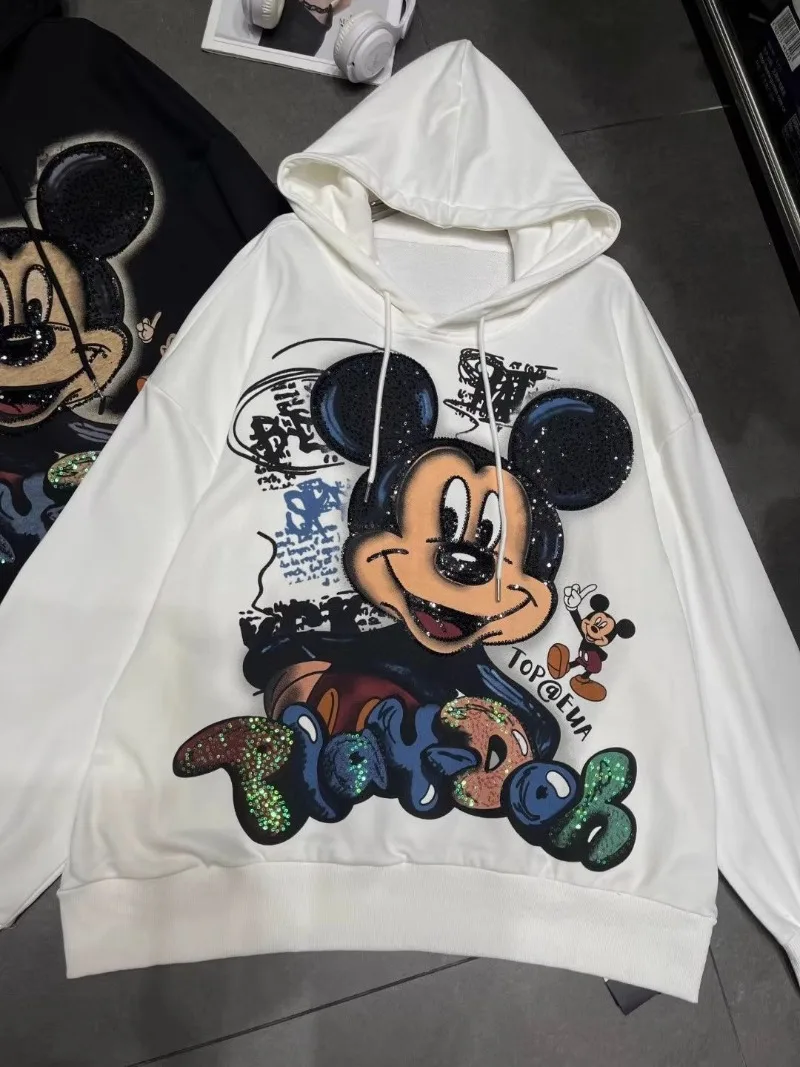 Fashion Heavy Industry Cartoon Sequins Hooded Long-sleeved Sweatshirts Loose Oversized Men's And Women's 2025 Autumn New Hoodies