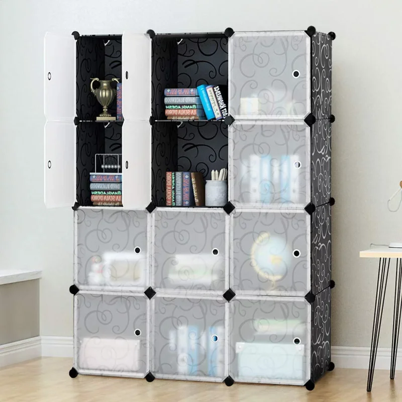 

Simple bookcase wardrobe storage rack assembled plastic wardrobe locker simple shelf assembly multi-layer combination cabinet