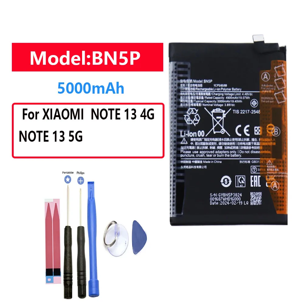 

2026 Best Seller 5000mAh Battery BN5P For XIAOMI REDMI NOTE 13 5G/NOTE 13 4G Battery + Free Tools