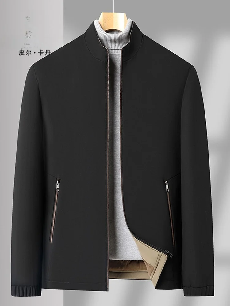 피에르 카르뎅 남성용 면 재킷 코트 탈부착 가능한 모자 칼라 중년 따뜻한 패셔너블 비즈니스 캐주얼 긴 소매 단색