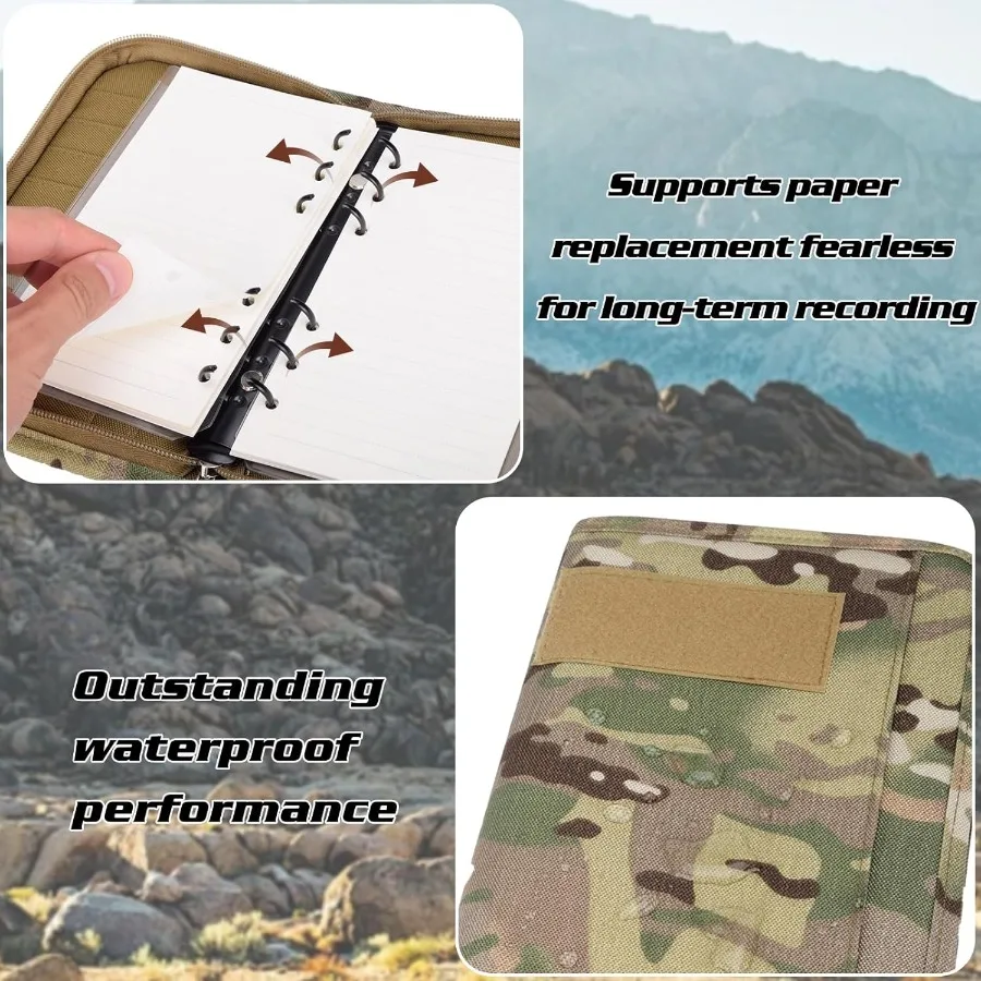 Raccoglitore ad anelli per padfolio militare con 80 fogli 160 pagine di quaderno militare in carta a fogli con organizer per padfolio con cerniera Refilla