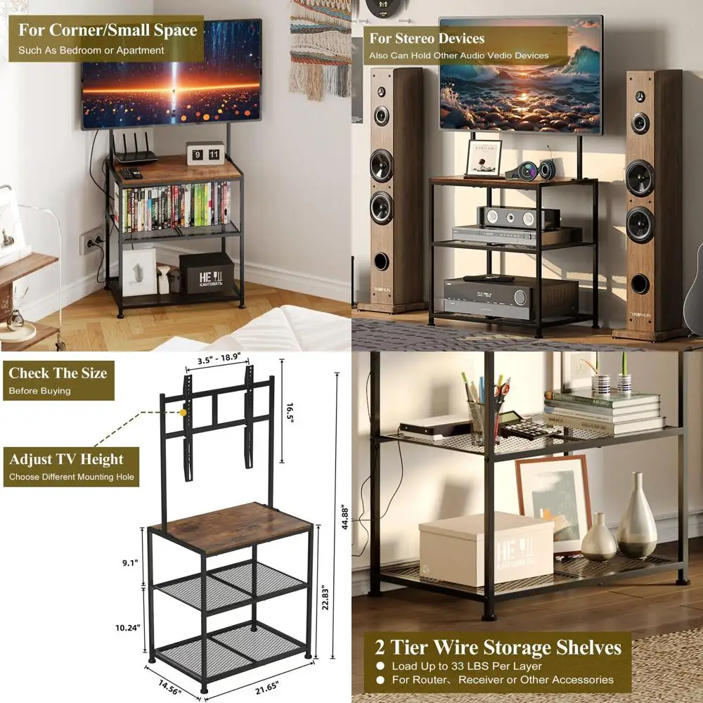 حامل تلفزيون زاوية صغير مقاس 23 بوصة إلى 50 بوصة مع أرفف تخزين لغرفة المعيشة وغرفة النوم، وحوامل تلفزيون أرضية عالمية مع #1