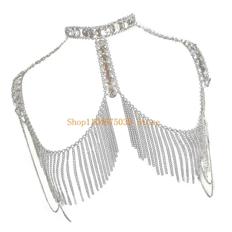 5ASD قلادة سلسلة الكتف الزفاف الأنيقة مع شرابات البلورات لحفل الزفاف