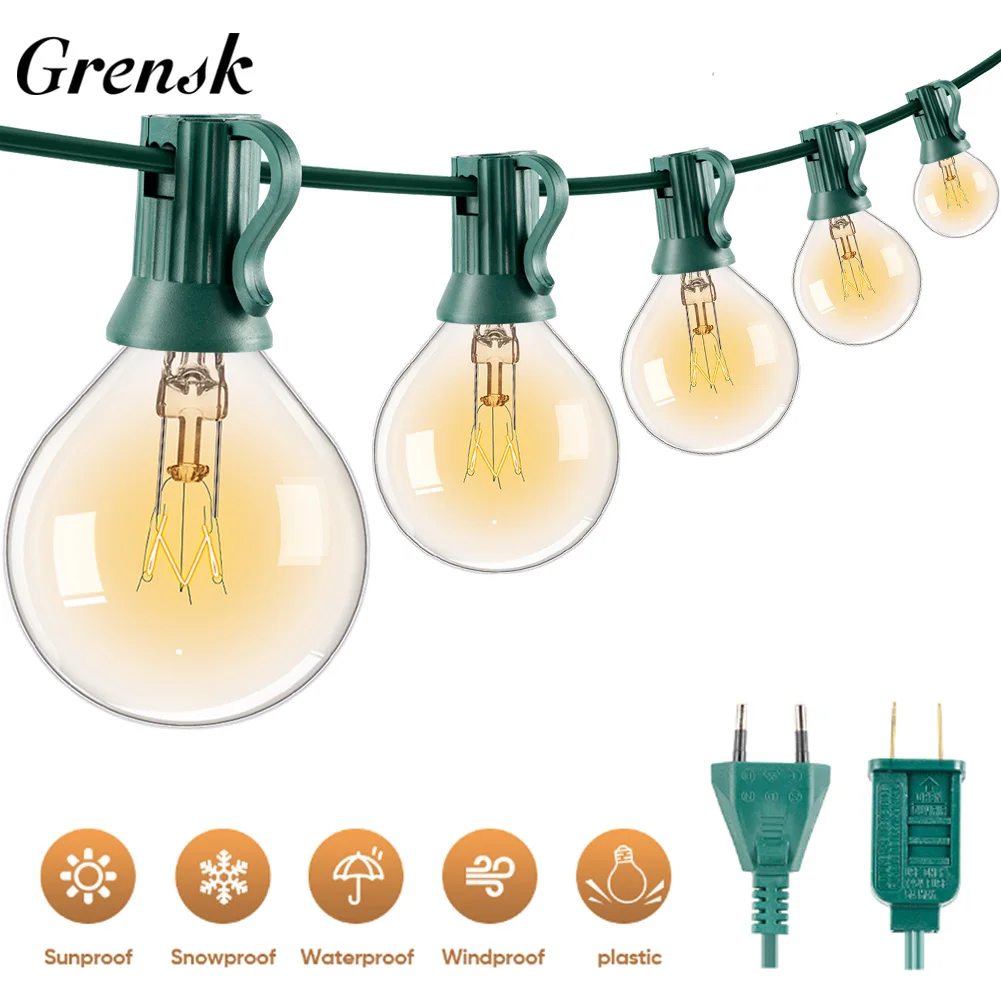 

Patio String Light G40 Globe Festoon Light 7W Incancescent Bulb Connectable Hanging Garland Fairy Light Chain Party Wedding Deco