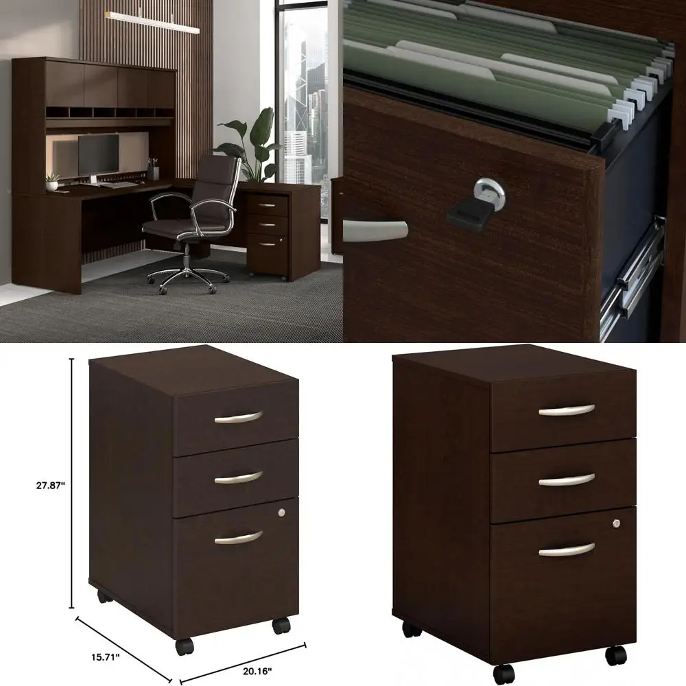 

Мобильный шкаф серии C с 3 ящиками цвета мокко-вишня для офиса или домашнего хранения