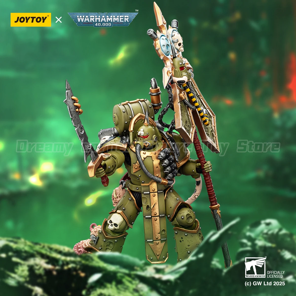 【Voorverkoop】JOYTOY Warhammer 40K Death Guard Plague Marine Icon Bearer met Boltgun en Plague Knife 1/18 Action Figure Model