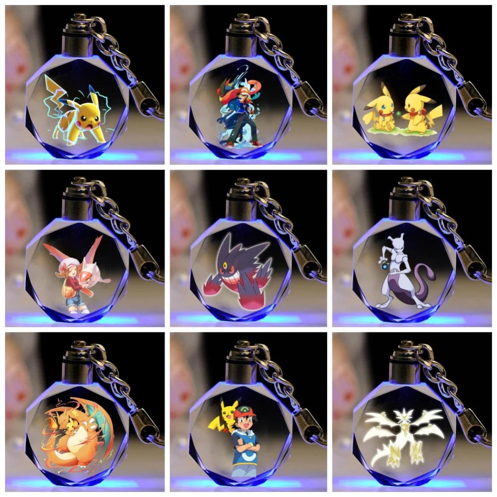 

Pokémon Pikachu Crystal Emit Light Keychain Pendant Anime Cartoon Movie Accessories Hanging Birthday Gifts for Boys and Girls