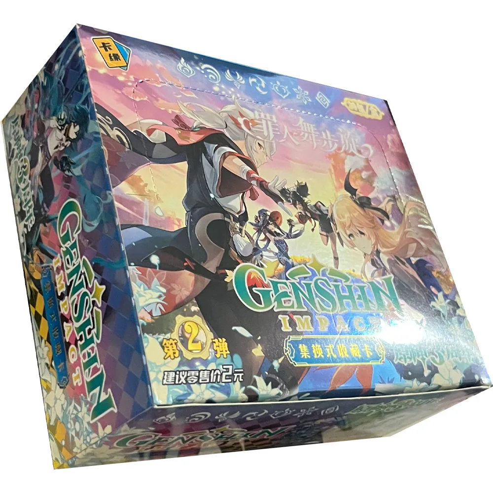 Genshin การ์ดอนิเมะ TCG กล่องการ์ดตัวละครหายากของเล่นเด็กของขวัญวันเกิดของขวัญ